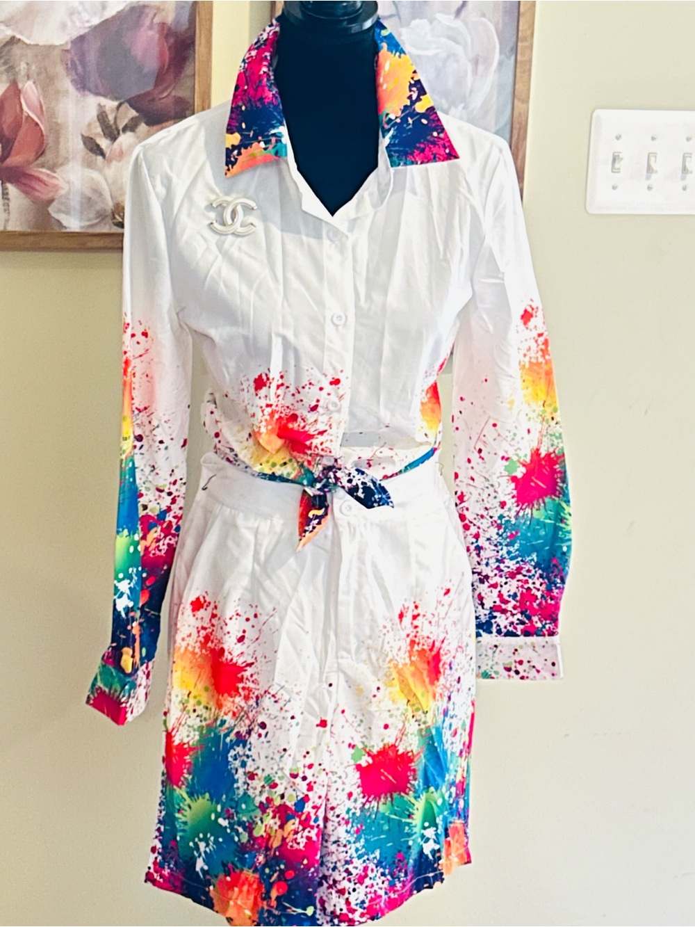 🌈 White Multi-Color Splash Shirt and Short Set